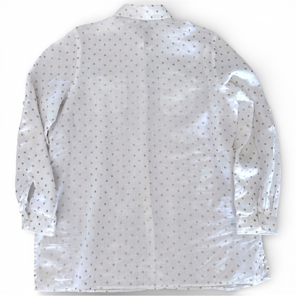 NWOT Charter Club Women’s XL 100% Linen Button Down Shirt Gold Polka Dots Long - Picture 4 of 7